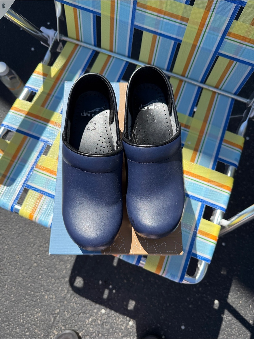 Dansko Navy Blue Slip-On Leather Clogs